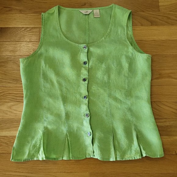 J. Jill Tops - J. Jill 100% Linen Sleeveless Button Front Top - Heathered Bright Green - S